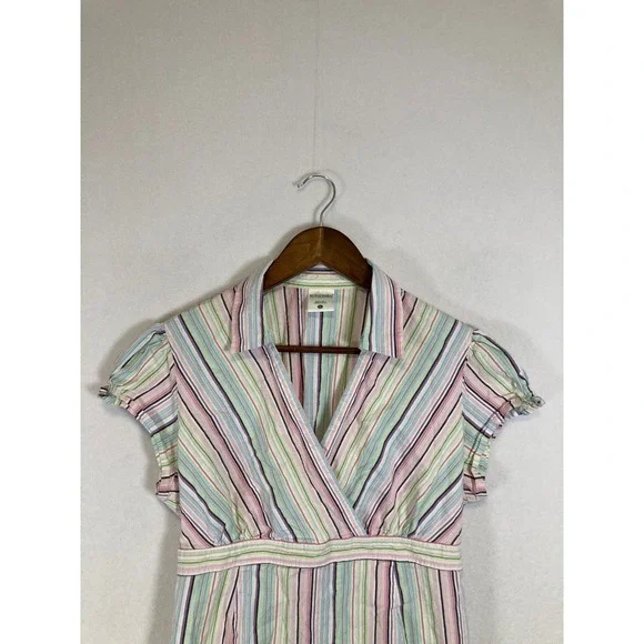 Pastel Preppy Motherhood Maternity Women Large Multi Color Striped Wrap Top - Picture 4 of 9